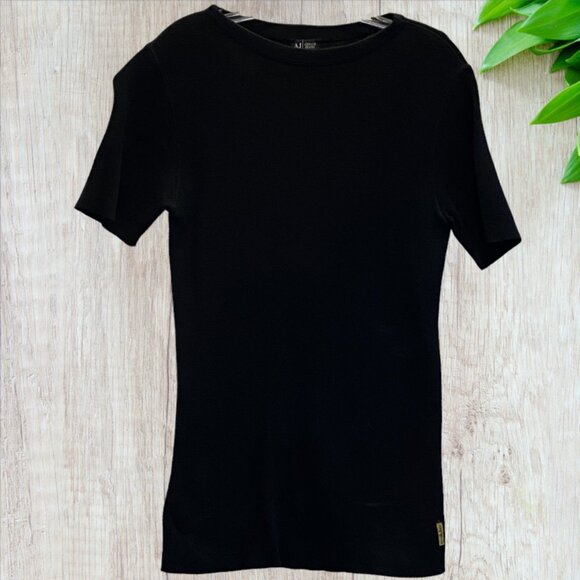 ARMANI JEANS -- Men's Black T-Shirt, Short Sleeved, Fitted, Designer - Picture 2 of 9